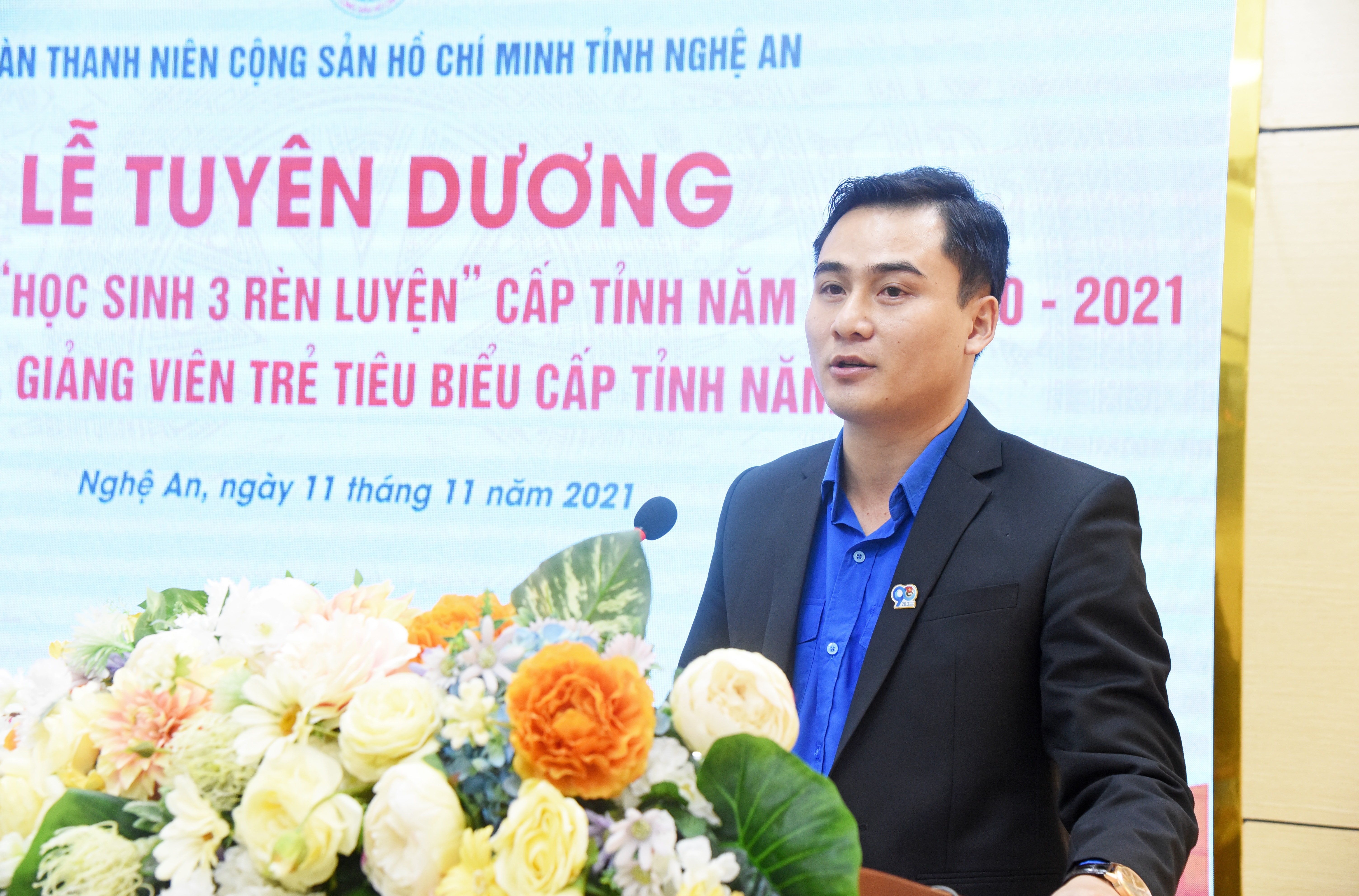 Đồng chí Thái Minh Sỹ - Phó Bí thư Tỉnh đoàn, Chủ tịch Hội sinh viên, Chủ tịch Hội đồng Đội tỉnh phát biểu tại buổi lễ. Ảnh: TG