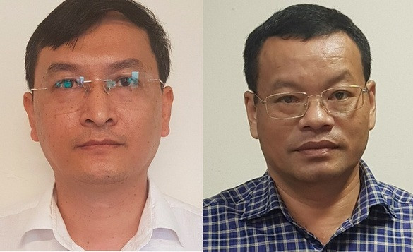 Ông Lê Quang Hào (trái) và Nguyễn Mạnh Hùng, phó tổng giám đốc VEC khi bị bắt. Ảnh: Công an cung cấp