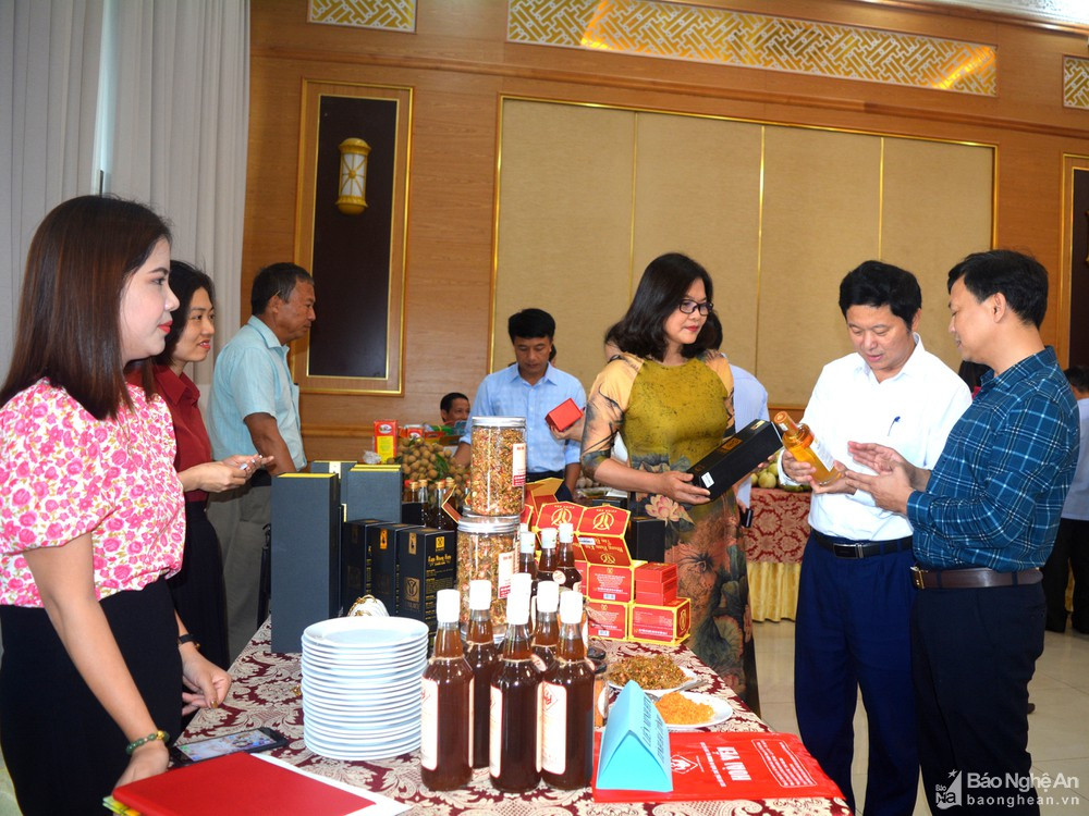 Đại diện Liên minh HTX Nghệ An tham gia một hội chợ xúc tiến thương mại giới thiệu hàng hóa do ngành công thương 6 tỉnh Bắc Trung bộ tổ chức. Ảnh Tư liệu
