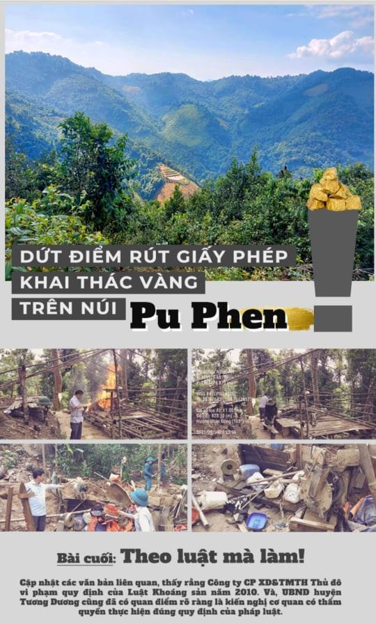 Bìa bài viết “Dứt điểm thu hồi Giấy khép khai thác vàng trên núi Pu Phen”. Ảnh: Nhật Lân