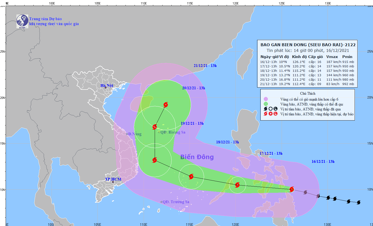 Hình ảnh mới nhất về siêu bão có tên Quốc tế trên biển Đông là Rai, nếu vào Việt Nam sẽ trở thành cơn bão số 9. Ảnh Tư liệu