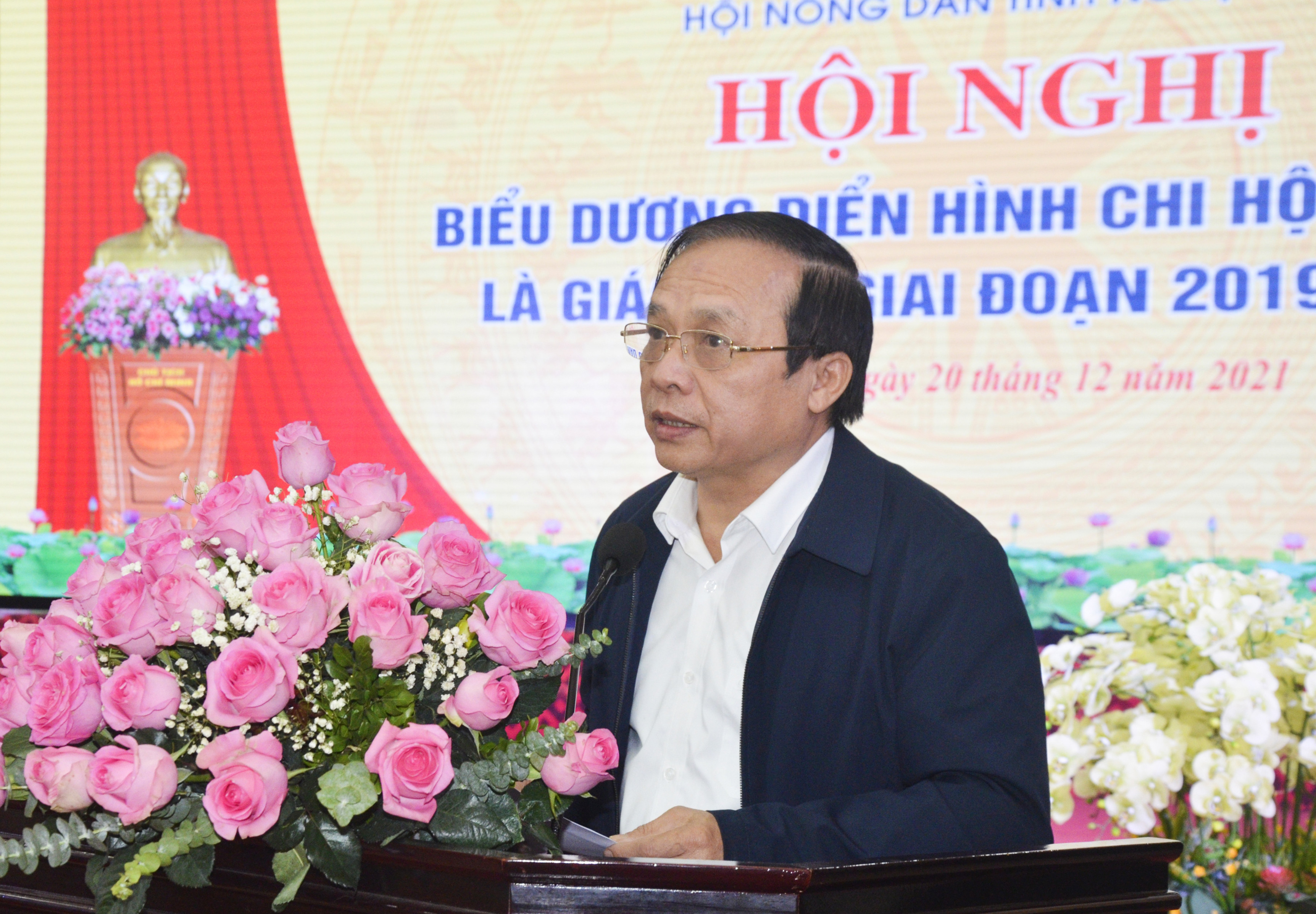 Chủ tịch Hội Nông dân tỉnh Nguyễn Quang Tùng phát biểu khai mạc hội nghị. Ảnh: Thanh Lê