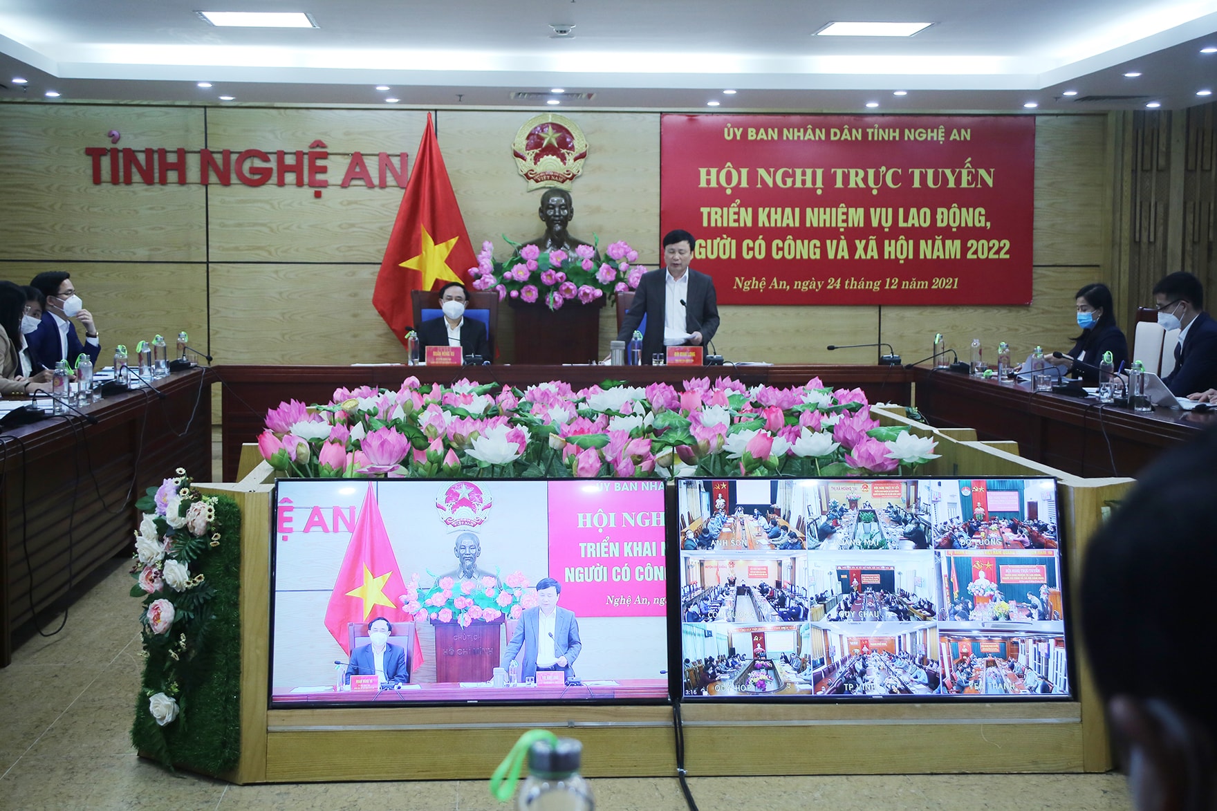 Quang cảnh hội nghị trực tuyến tại điểm cầu Nghệ An. Ảnh: Thanh Nga