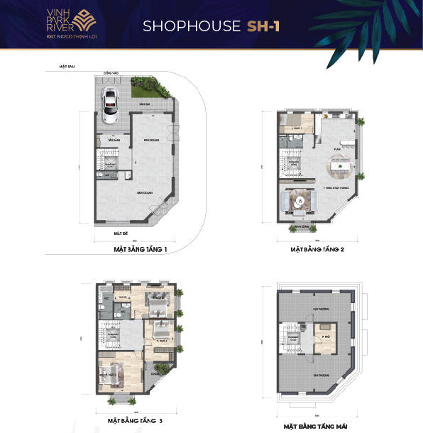 Layout thông minh với 2 mặt tiền cùng khoảng chờ thang máy có sẵn tại shophouse KĐT Nidco Thịnh Lợi - Vinh Park River.