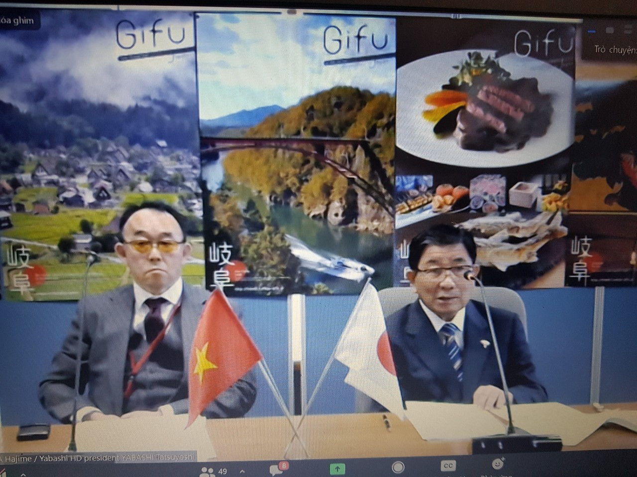 Thống đốc tỉnh Gifu Furuta Hajime phát biểu tại phiên gặp gỡ chính quyền. Ảnh chụp màn hình