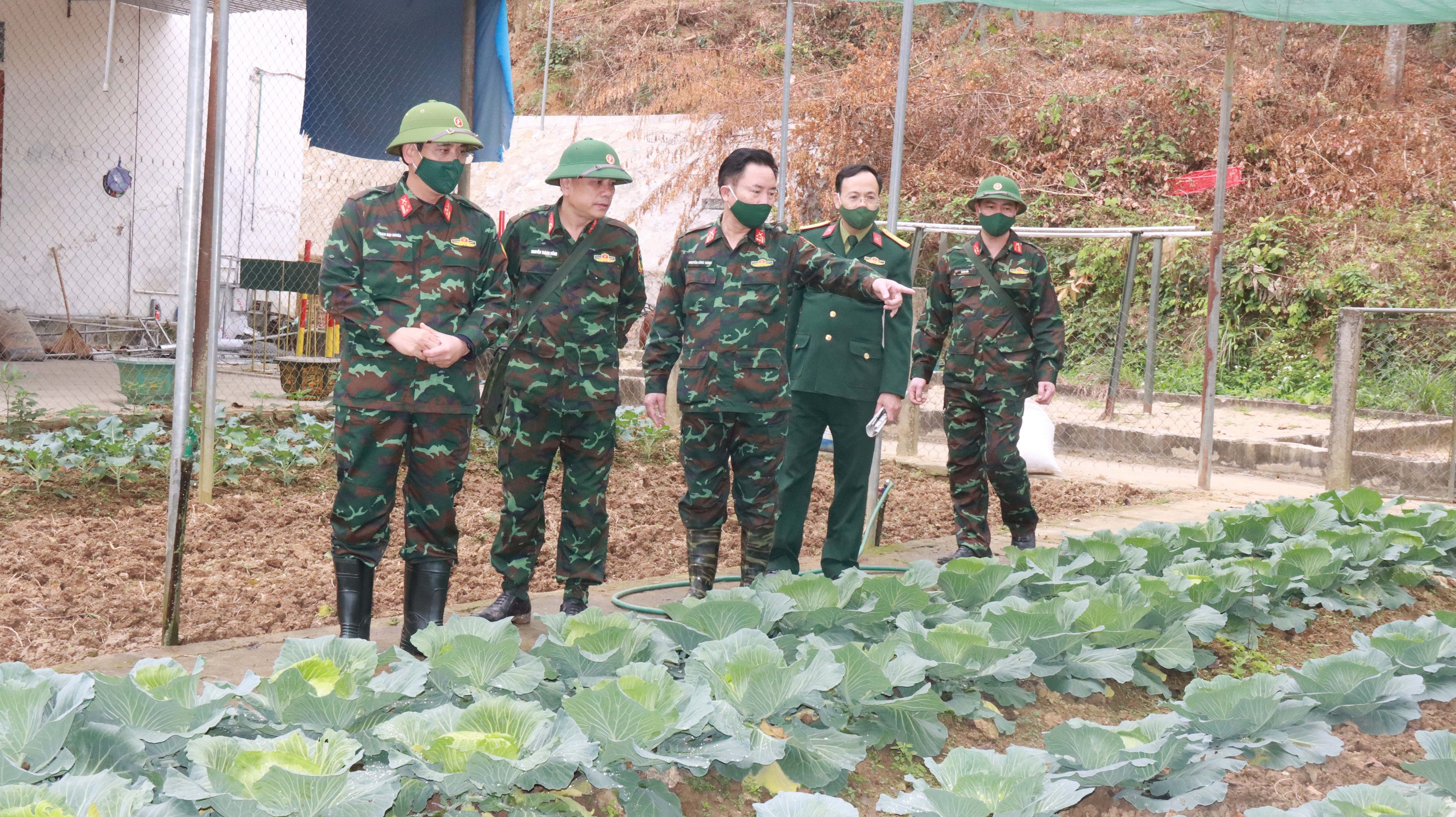 Kiểm tra công tác tăng gia sản xuất bảo đảm lương thực thực phẩm tại Ban CHQS huyện Kỳ Sơn. Ảnh: TK