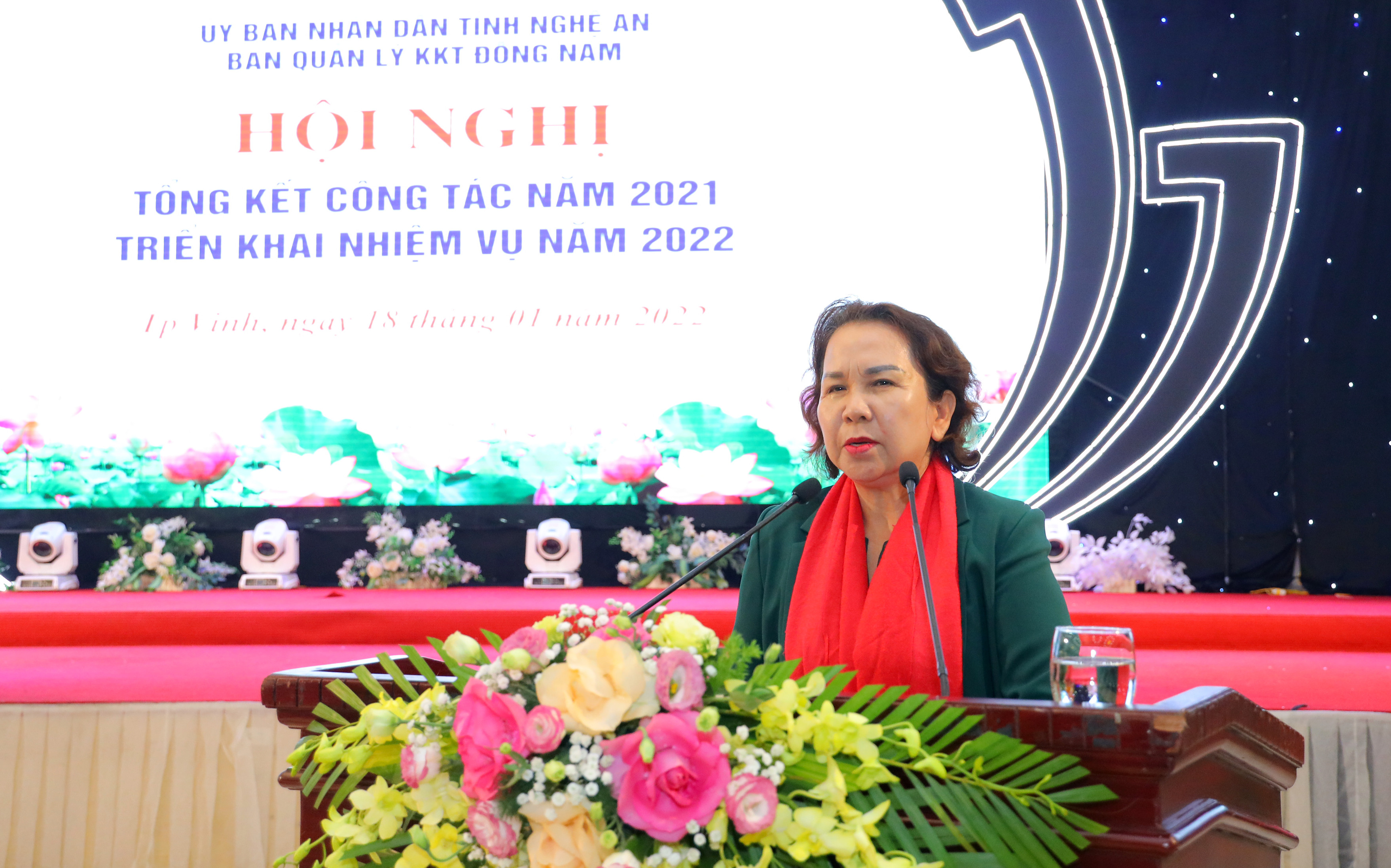 Bà Chu Thị Thành - Chủ tịch HĐQT Công ty cổ phần Tập đoàn Thiên Minh Đức phát biểu tại hội nghị. Ảnh Nguyên Sơn