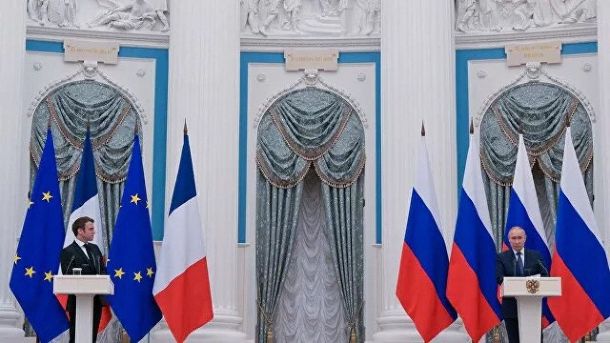Tổng thống Pháp E.Macron và Tổng thống Nga V.Putin trong cuộc họp báo về kết quả hội đàm ngày 7/2 tại Moscow. (Ảnh: Rianovosti)
