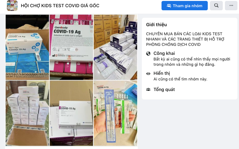 Một hội chợ bán que test được lập trên mạng xã hội facebook. Ảnh: Tiến Đông 