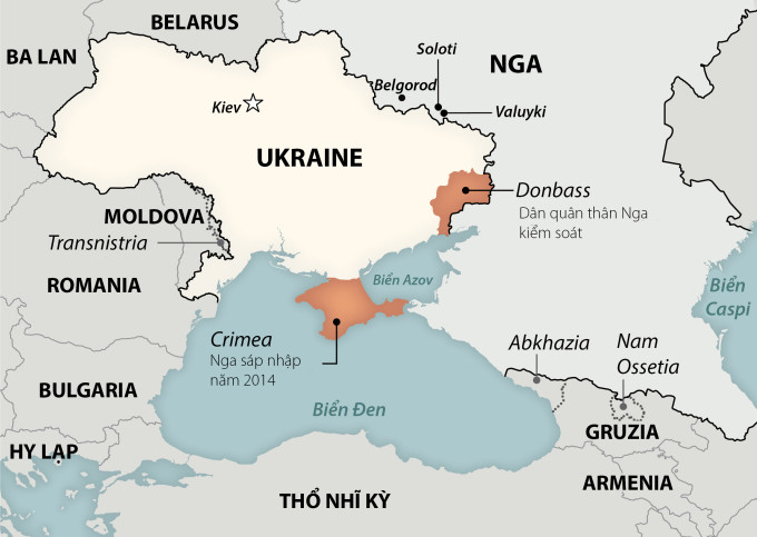 Khu vực Dobass và bán đảo Crimea. Đồ họa: Washington Post.