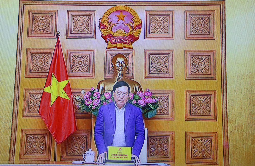 Phó Thủ tướng Thường trực Chính phủ Phạm Bình Minh khai mạc hội nghị tổng kết an toàn, an ninh hàng không năm 2021 và triển khai nhiệm vụ năm 2022. Ảnh chụp màn hình: Nguyễn Hải