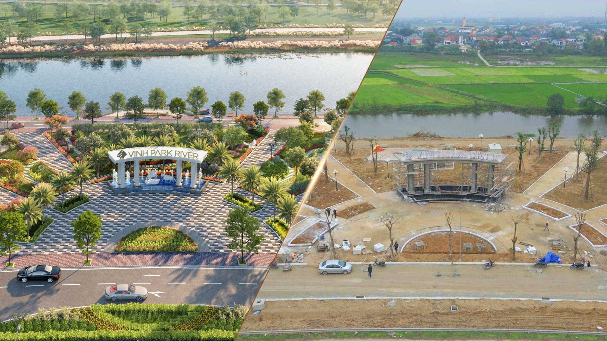 Hình ảnh thực tế của KĐT Vinh Park River đang dần thành hình với tiến độ xây dựng thần tốc.