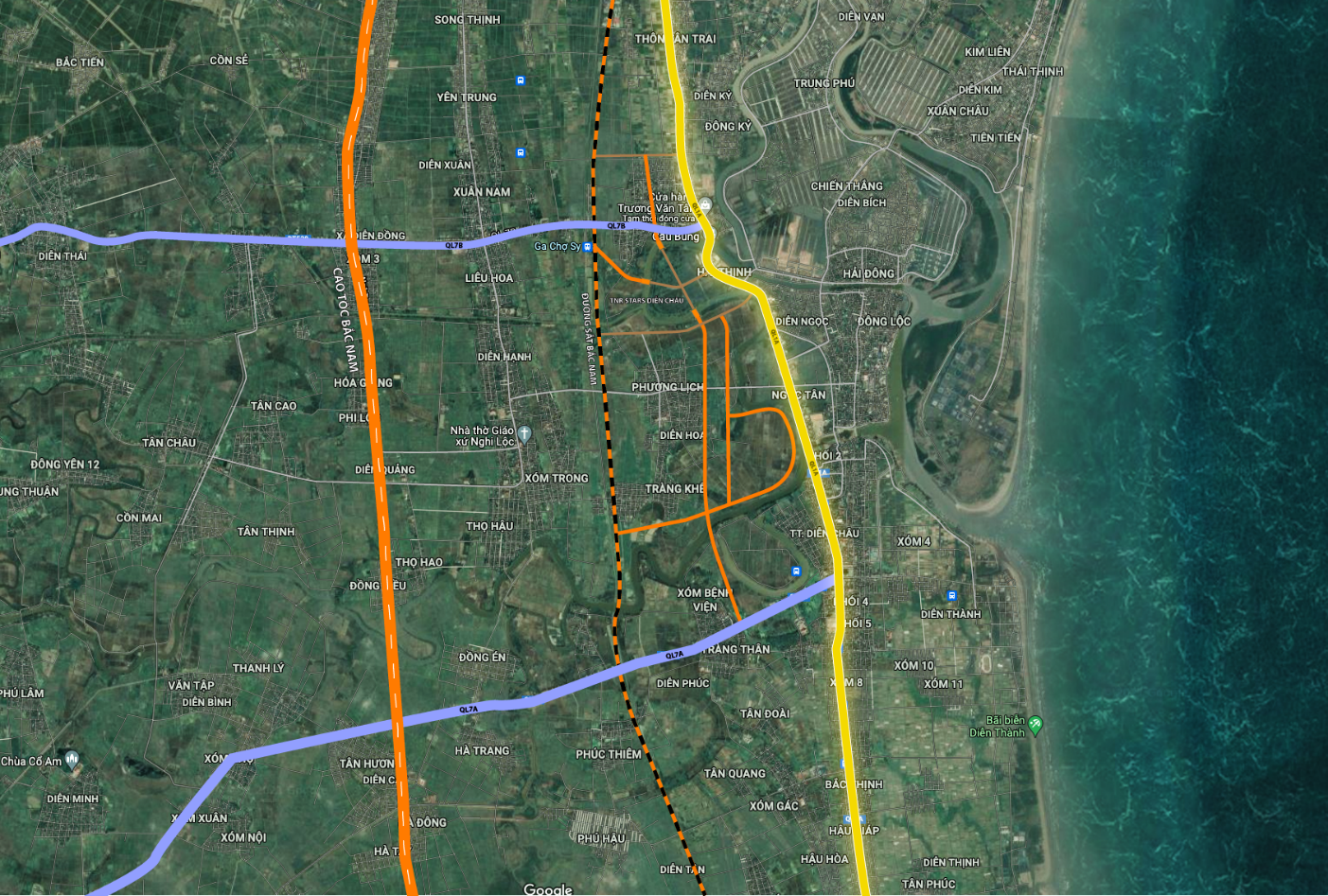 Quy hoạch giao thông với Quốc lộ 1A và Cao tốc Diễn Châu Bãi Vọt (Tuyến cao tốc Bắc Nam)
