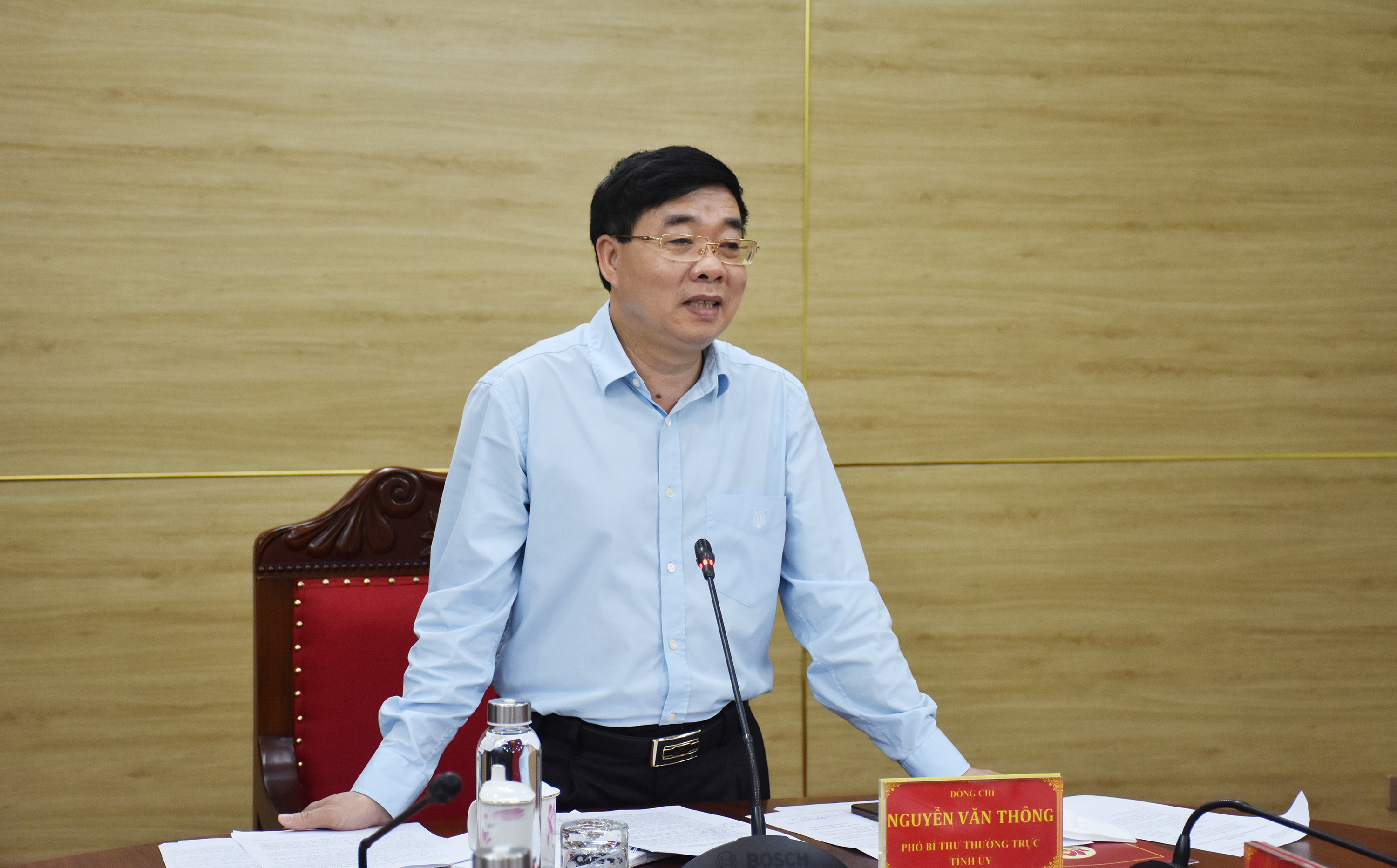 Đồng chí Nguyễn Văn Thông - Phó Bí thư Thường trực Tỉnh ủy kết luận hội nghị. Ảnh: Thanh Lê