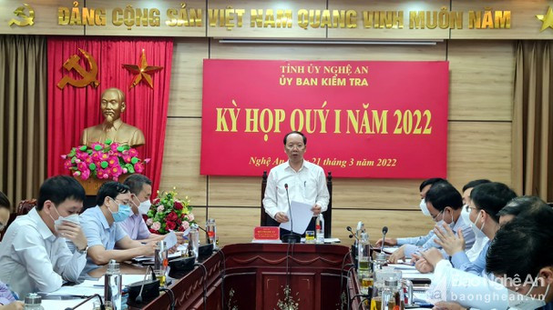 Đồng chí Bùi Thanh An - Chủ nhiệm UBKT Tỉnh ủy chủ trì phiên họp quý 1 năm 2022. Ảnh tư liêu Hoài Thu