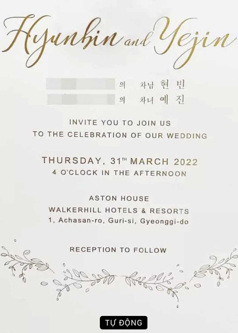 Hôn lễ của Son Ye Jin và Hyun Bin sẽ diễn ra vào 4 giờ chiều 31/3 (giờ Hàn Quốc) (Ảnh: Naver).