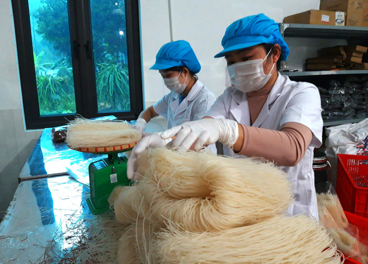 Sản xuất bún ngũ cốc dinh dưỡng tại cơ sở trên địa bàn xã Sơn Thành, huyện Yên Thành. Ảnh: Xuân Hoàng