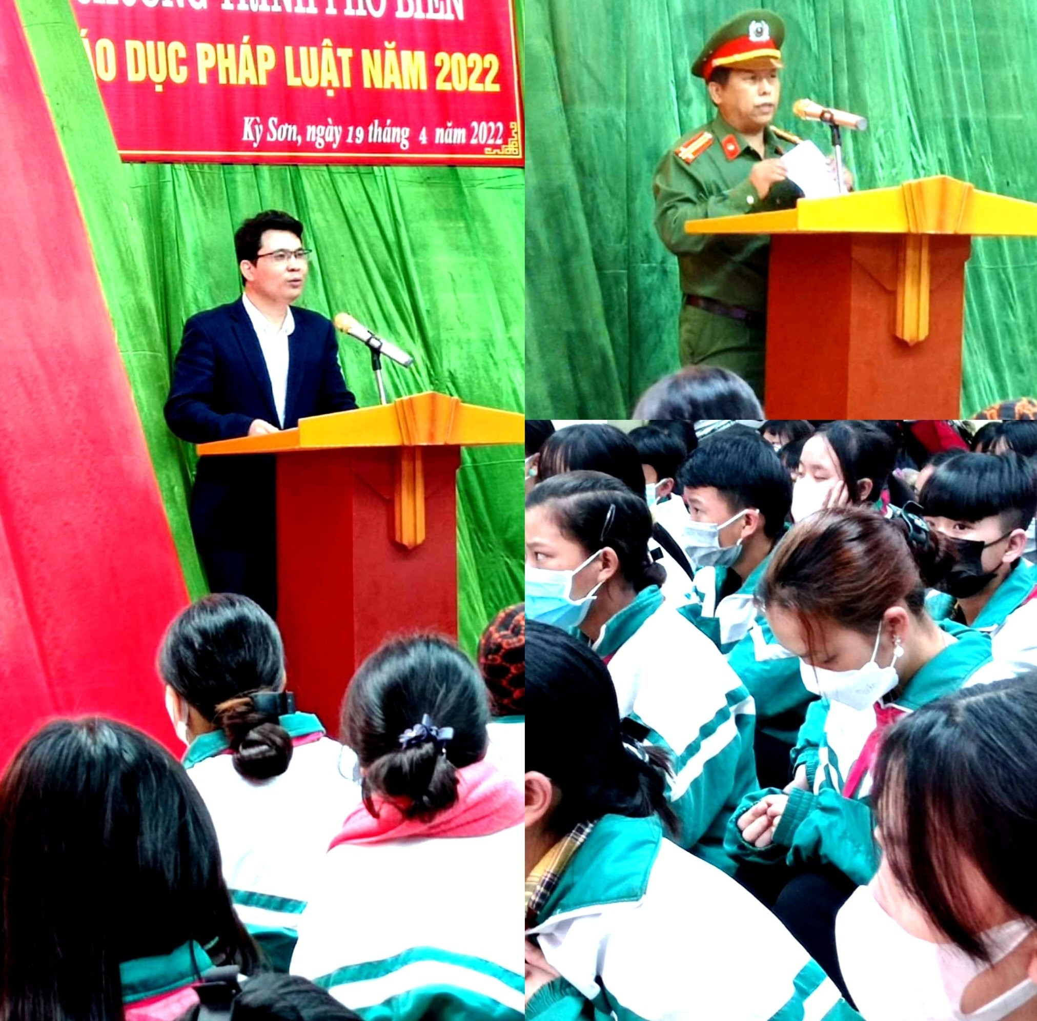 Phòng Tư pháp huyện Kỳ Sơn phối hợp Công an huyện tuyên truyền phổ biến pháp luậtc ho học sinh ở xã Mường Lống