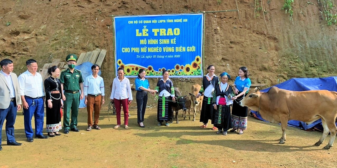 Hội Liên hiệp phụ nữ tỉnh, trao bò sinh kế cho phụ nữ Mông-Tri Lễ Quế Phong