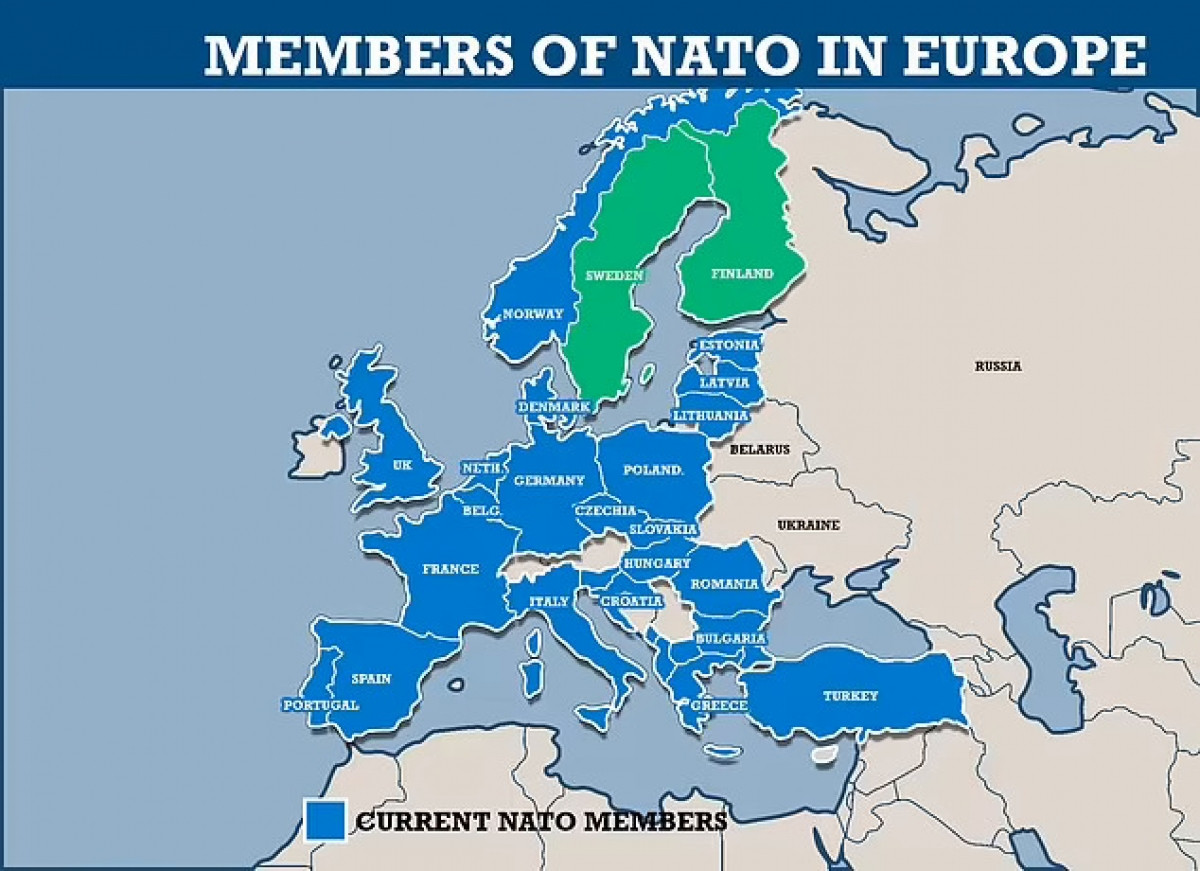 Các quốc gia thành viên NATO (màu danh dương) ở châu Âu. Ảnh: Daily Mail