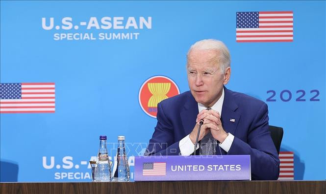 Tổng thống Hoa Kỳ Joseph Robinette Biden Jr. phát biểu tại Hội nghị cấp cao đặc biệt ASEAN - Hoa Kỳ. Ảnh: Dương Giang/TTXVN