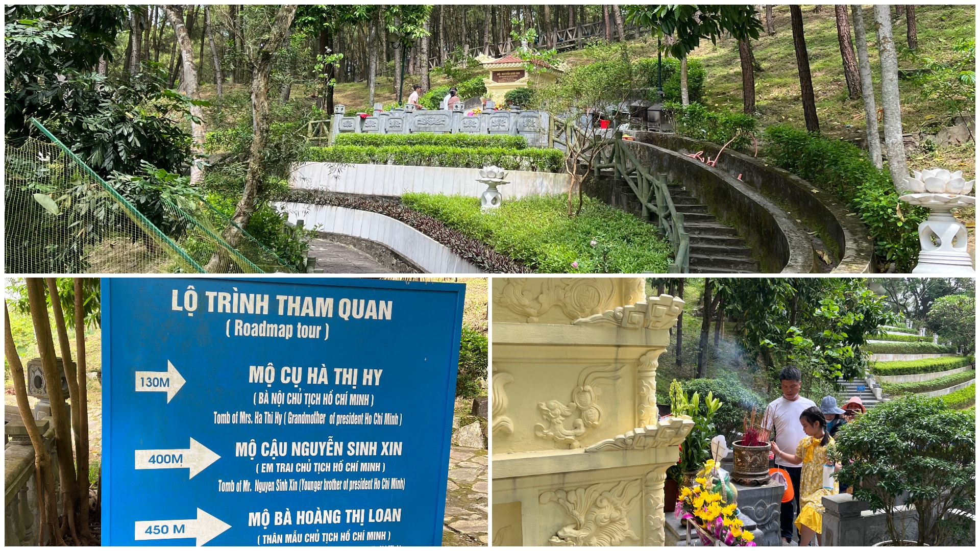 Từ chân núi, du khách được hướng dẫn lộ trình tham quan, ghé thăm nơi an nghỉ của những người thân trong gia đình Bác Hồ trên núi Động Tranh thuộc dãy Đại Huệ. Ảnh: TG