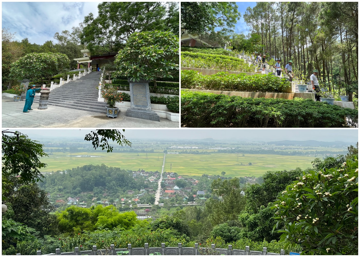 Khu mộ bà Hoàng Thị Loan từ nhiều góc nhìn và toàn cảnh quê hương Nam Giang ấm no, trù phú được du khách thu gọn vào tầm mắt khi đứng trên núi Động Tranh. Ảnh: TG