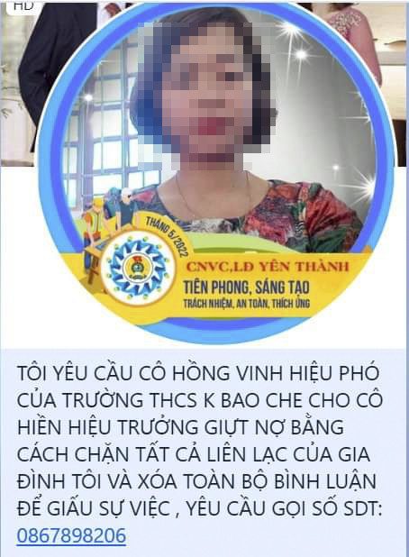 Ngoài ra, tài khoản Facebook cô hiệu phó cũng bị tấn công. Ảnh: T.H