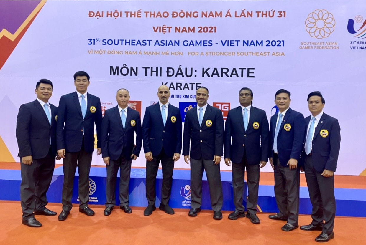 Ông Nguyễn Anh Tuấn hiện đang tham gia công tác trọng tài cho SEA Games 31 ở môn Karate. Ảnh: NVCC