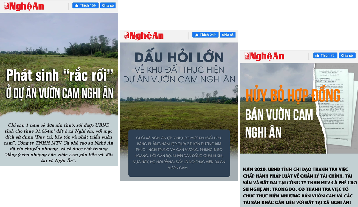 Loạt bài viết trên Báo Nghệ An về dự án vườn cam Nghi Ân.