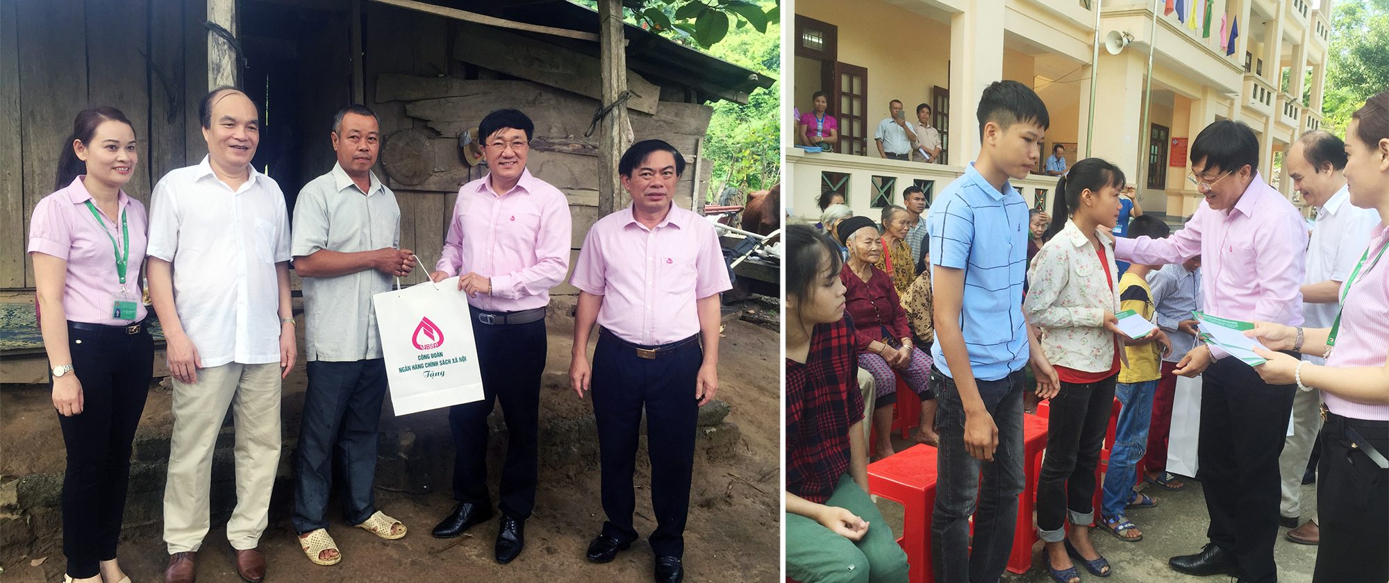 Tổng Giám đốc Ngân hàng CSXH Dương Quyết Thắng tặng quà hộ vay vốn và học sinh nghèo vượt khó nhân chuyến thăm ở Tà Cạ (Kỳ Sơn).