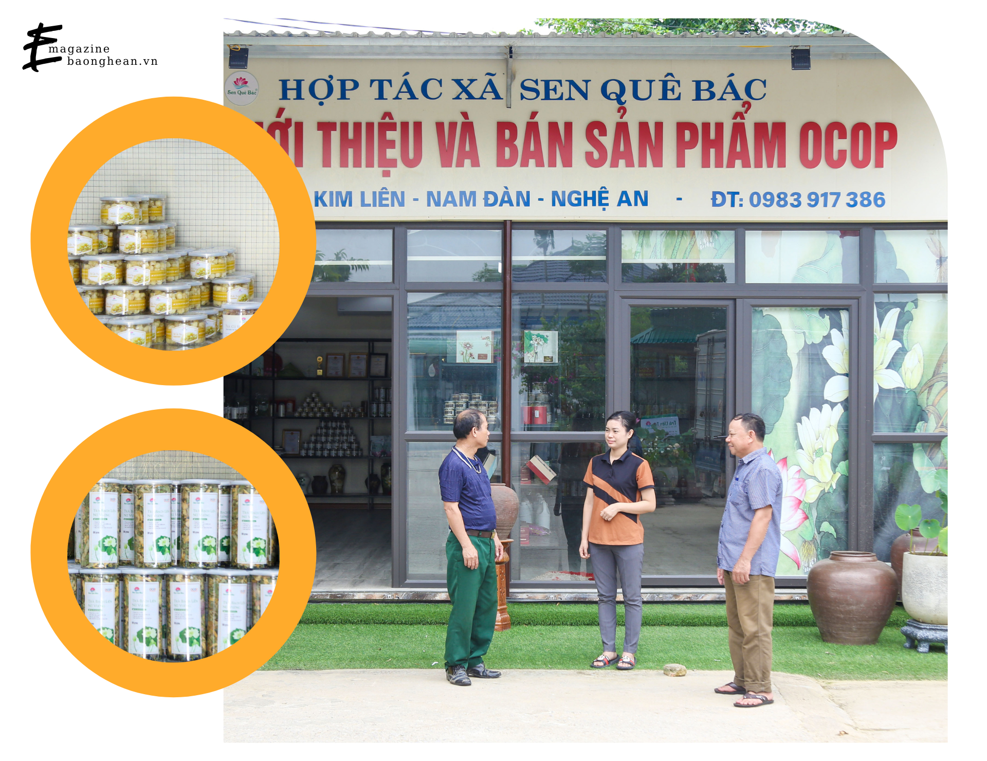 Điểm giới thiệu sản phẩm OCOP của Hợp tác xã Sen Quê Bác bày bán nhiều sản phẩm từ sen, rất đặc trưng. Ảnh: Đình Tuyên.