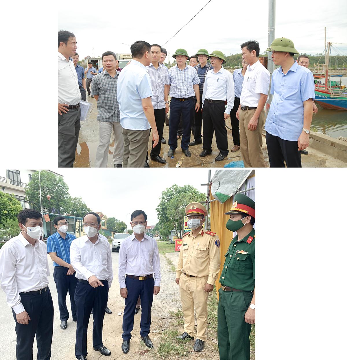 Chủ nhiệm Ủy ban Kiểm tra Tỉnh ủy kiểm tra Dự án xây dựng kè chống sạt lở bờ hữu sông Nam Cấm và nơi neo đậu tàu thuyền phòng tránh thiên tai phường Nghi Tân (TX. Cửa Lò); kiểm tra công tác phòng, chống dịch tại Yên Thành. Ảnh tư liệu: Đào Tuấn - Thái Hồng