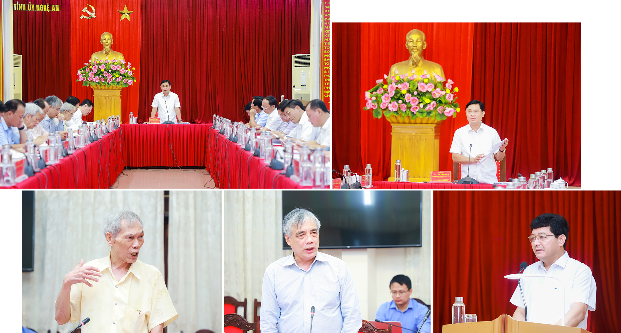 Ban Thường vụ Tỉnh ủy làm việc với Tổ tư vấn kinh tế - xã hội về góp ý xây dựng báo cáo tổng kết 10 năm thực hiện Nghị quyết 26 của Bộ Chính trị về Nghệ An. Ảnh: T.D