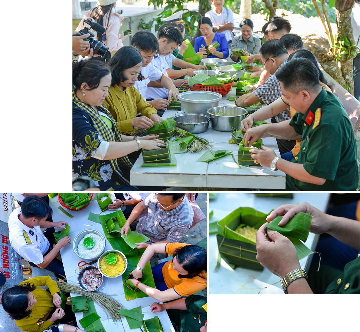 Cán bộ, chiến sĩ và nhân dân trên đảo Nam Du gói bánh chưng đón Tết.
