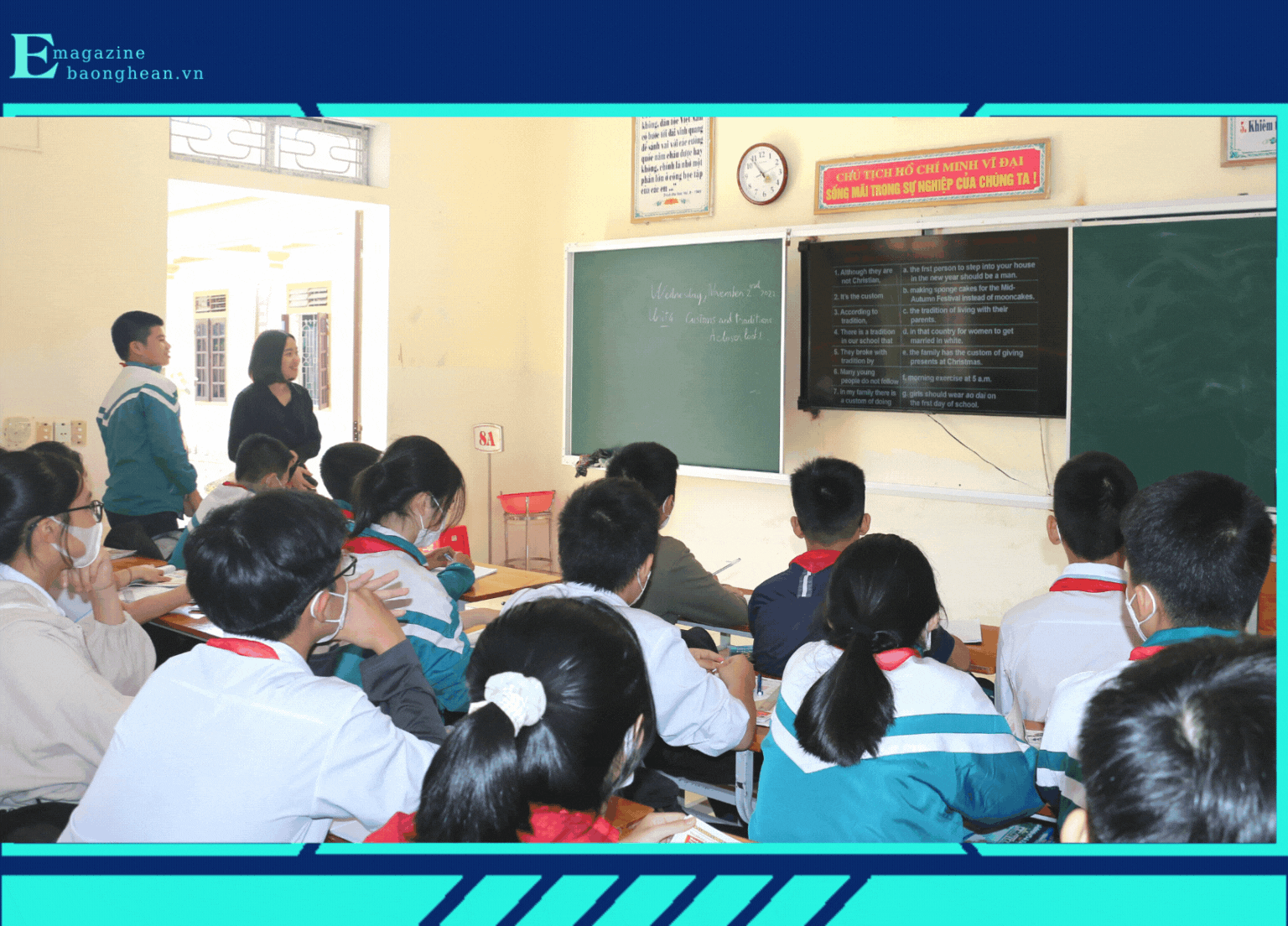Việc áp dụng công nghệ thông tin và giáo án điện tử được sử dụng thường xuyên tại nhiều trường học ở Nghệ An. Trong ảnh Giờ học của học sinh Trường THCS Lê Hồng Phong - Hưng Nguyên