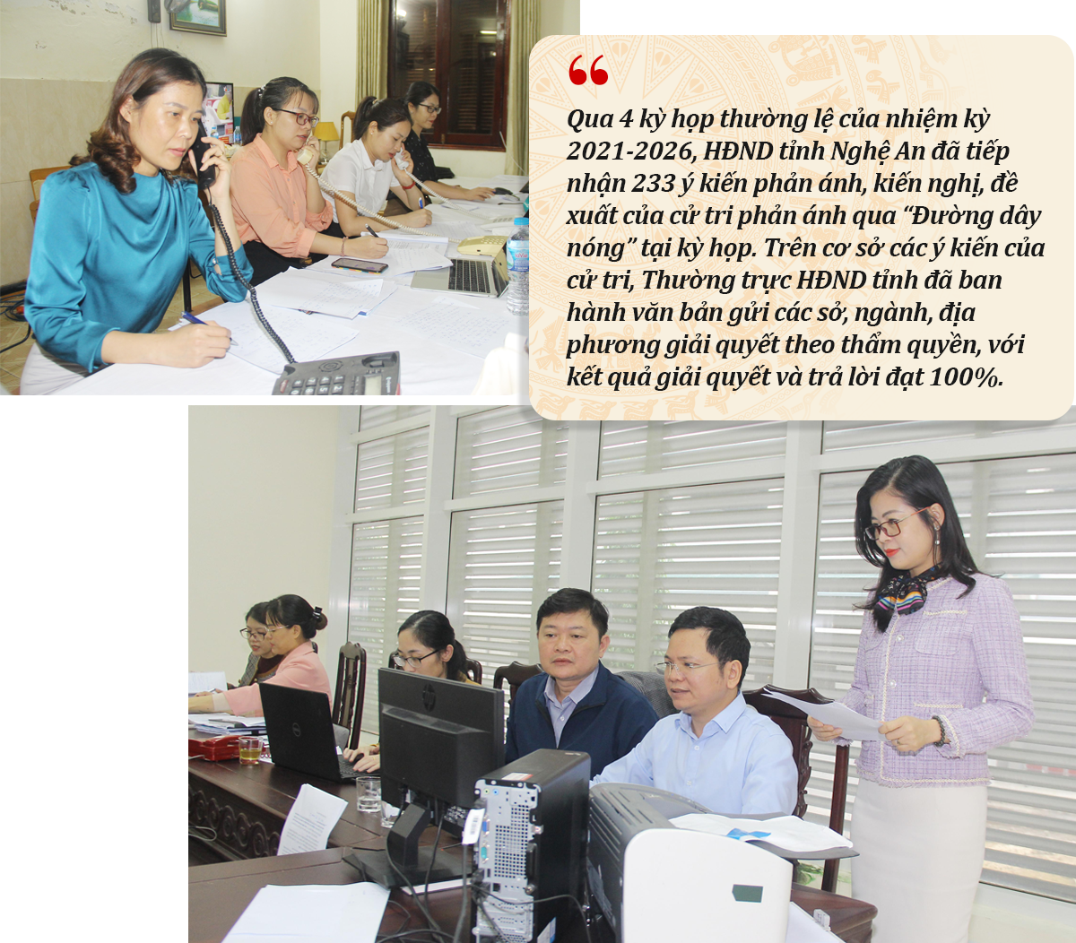 Bộ phận tiếp nhận ý kiến phản ánh của cử tri, Nhân dân qua đường dây điện thoại trực tuyến.