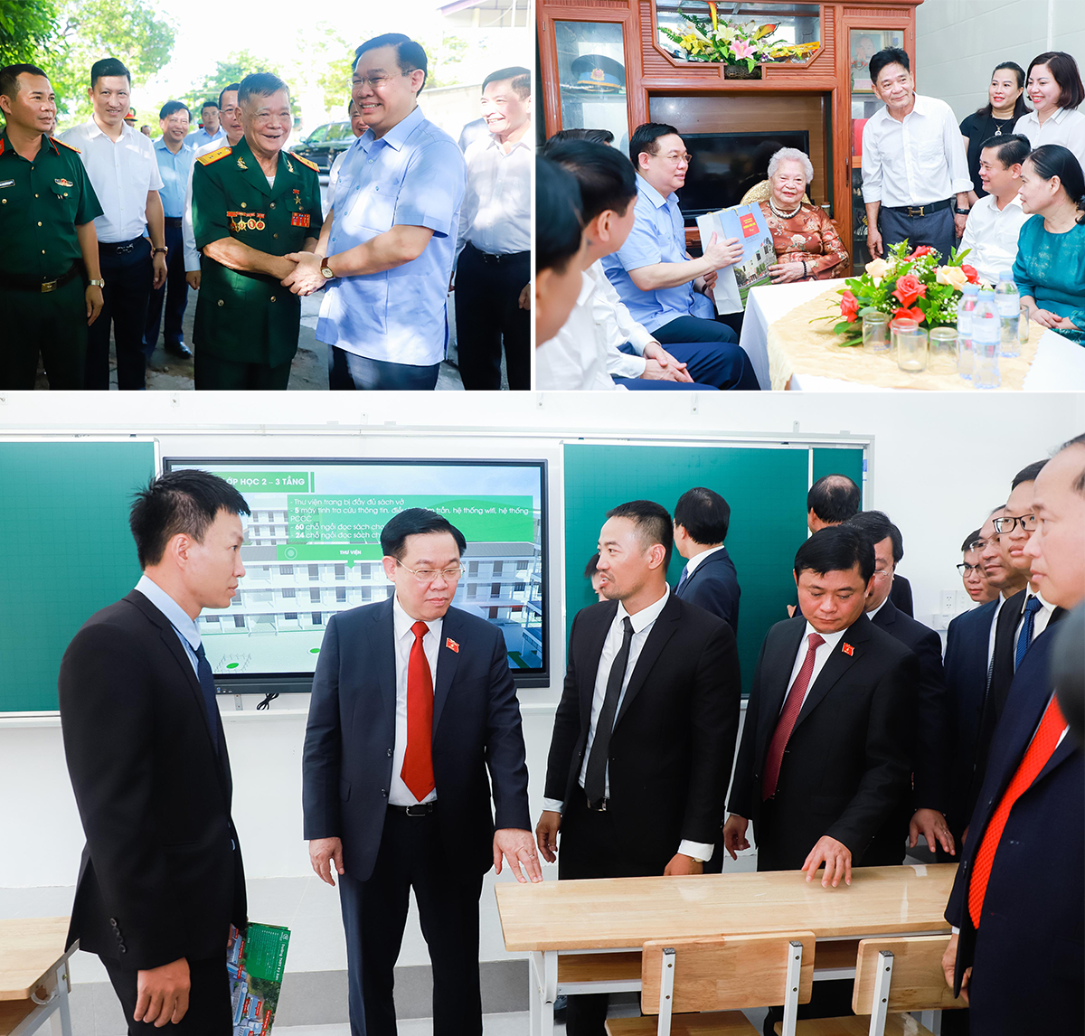 Chủ tịch Quốc hội Vương Đình Huệ cùng đoàn công tác đến thăm gia đình Anh hùng LLVTND Đoàn Minh Nguyệt và tặng quà đến Mẹ VNAH Nguyễn Thị Kim Oanh; Kiểm tra phòng học ở Trường THPT Kỳ Sơn.