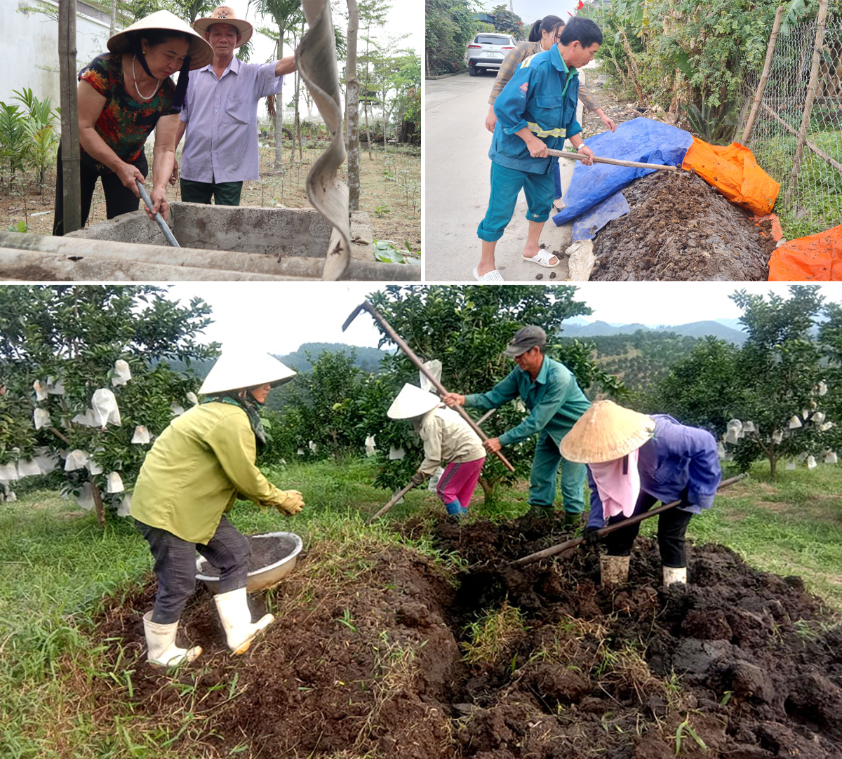 Nông dân Nghệ An xử lý rác thải, biến rác thành phân hữu cơ bón cho cây trồng. Ảnh: PV