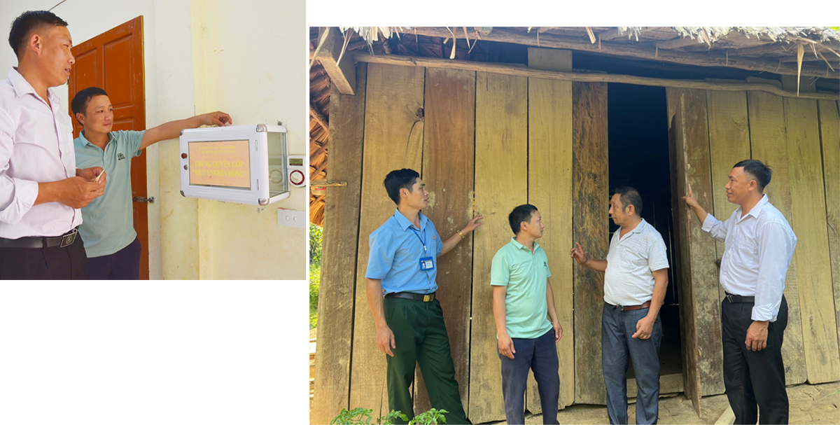 Đảng viên Chi bộ Phá Lõm góp “Quỹ 1.000 đồng”; Tổ công tác xã Tam Hợp trao đổi với ông Xồng Bá Lù, bản Phá Lõm - hộ được hỗ trợ xóa nhà dột nát từ “Quỹ 1.000 đồng”. Ảnh: G.H