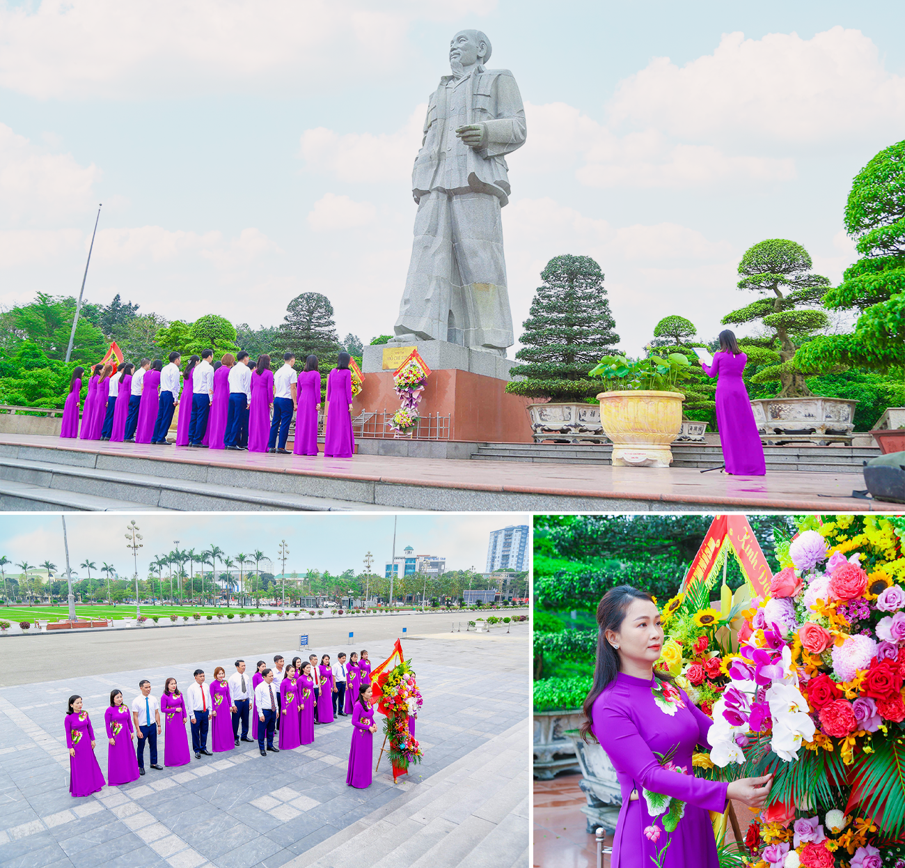 Linh thiêng, xúc động lễ dâng hoa, báo công, tưởng niệm trước Tượng đài Bác Hồ.