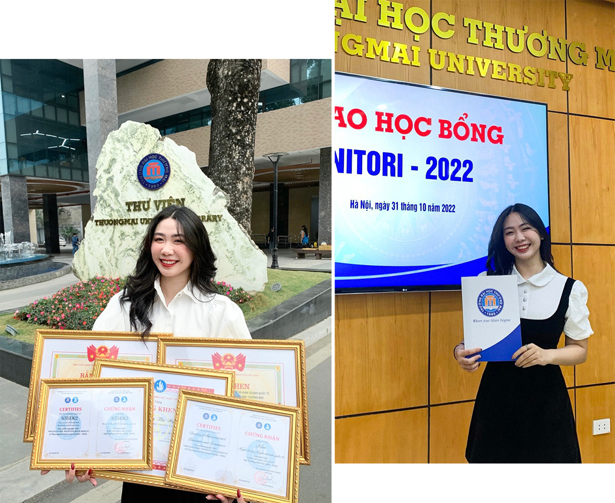 Đảng viên trẻ Nguyễn Thị Ngọc Anh với một chuỗi giải thưởng trong những năm học tại Đại học Thương Mại; Ngọc Anh nhận học bổng Nitori của Nhật Bản.