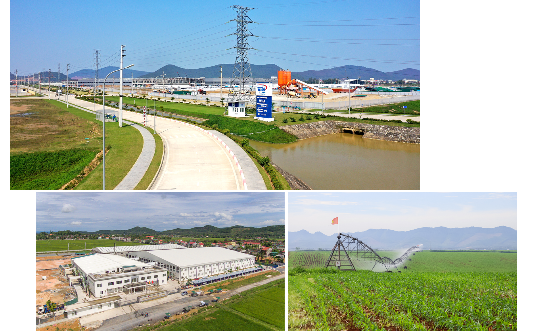 Khu Công nghiệp WHA Industrial Zone 1 Nghệ An; Nhà máy may ở Đô Lương; Mô hình sản xuất nông nghiệp ứng dụng công nghệ cao của Tập đoàn TH ở Nghĩa Đàn. Ảnh PV-CTV.png