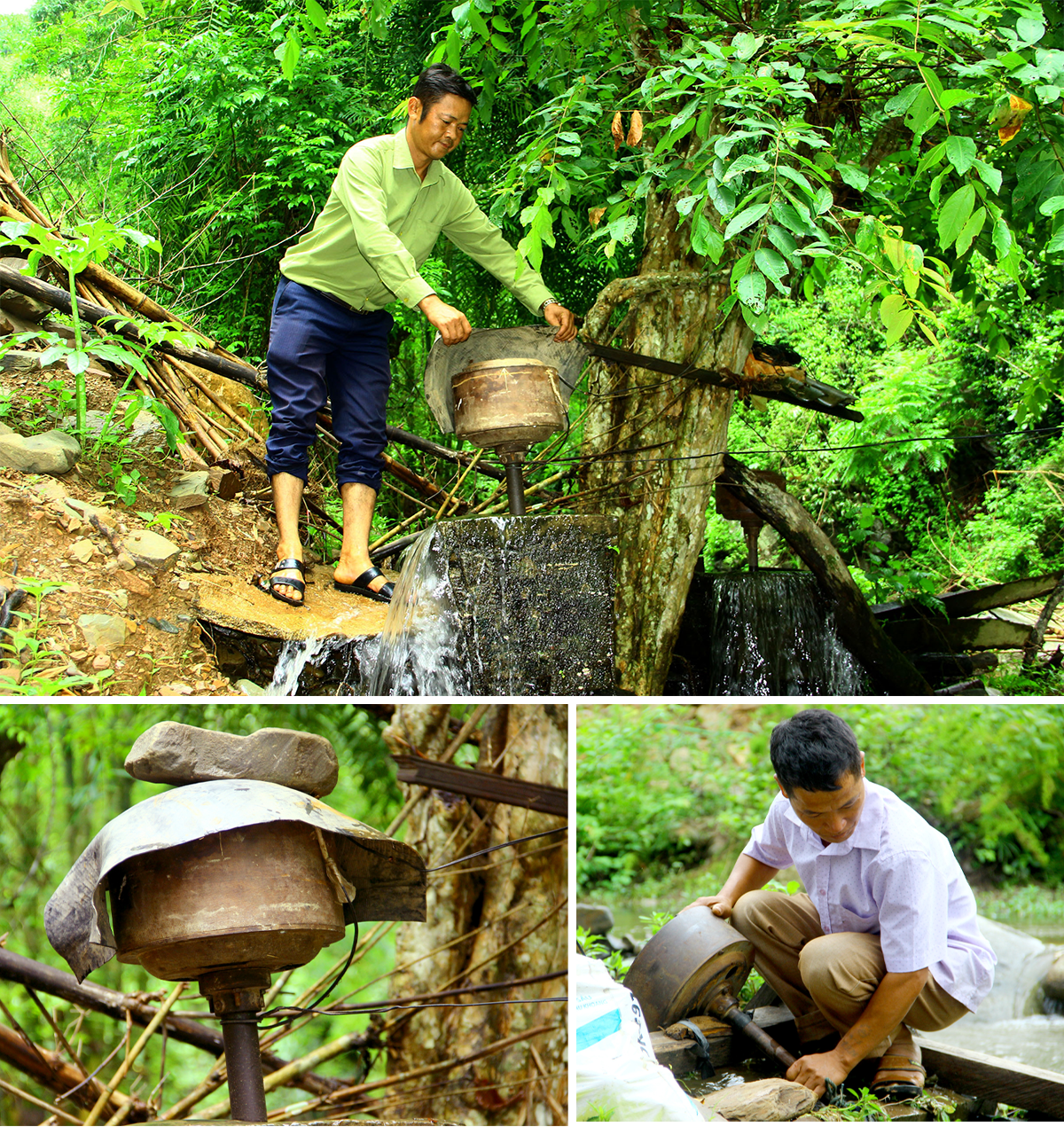 Tuabin nước tự chế để có điện của người dân xã Tà Cạ, huyện Kỳ Sơn.
