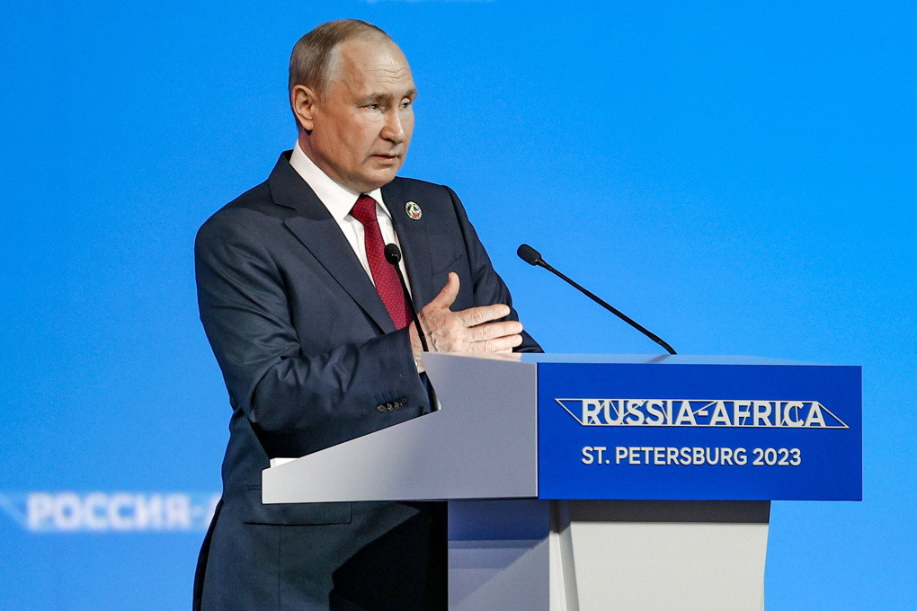 Tổng thống Vladimir Putin tại Hội nghị thượng đỉnh Nga - châu Phi ở St. Petersburg ngày 27_7. Ảnh AFP.jpg