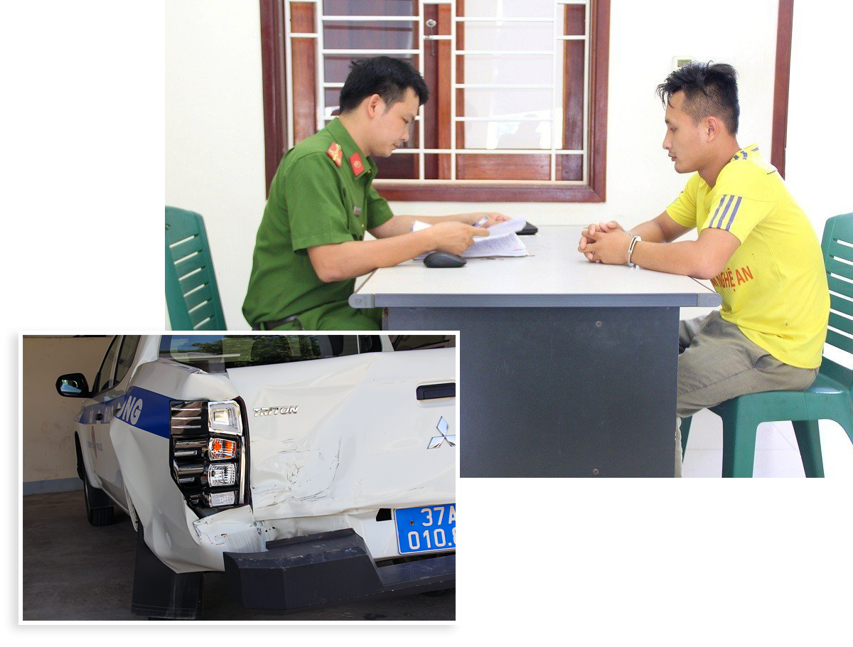Đối tượng Lô Văn Tuấn, người điều khiển phương tiện đâm thẳng vào phía sau xe của tổ công tác Công an thị xã Hoàng Mai.