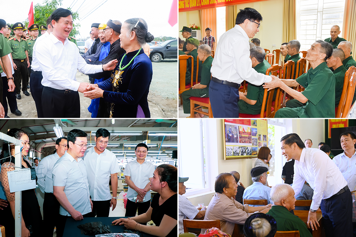 Các đồng chí Thường trực Tỉnh ủy Nghệ An về cơ sở thăm hỏi, động viên người dân. Ảnh: T.D - T.L - P.B - T.C