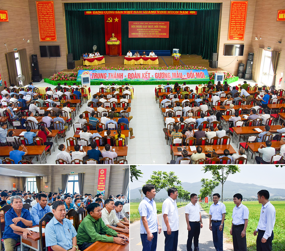 Thường trực Huyện ủy Nam Đàn tổ chức đối thoại với bí thư chi bộ, xóm trưởng, trưởng ban công tác Mặt trận; Lãnh đạo huyện Nam Đàn trao đổi với lãnh đạo xã Nam Nghĩa. Ảnh: Thanh Lê