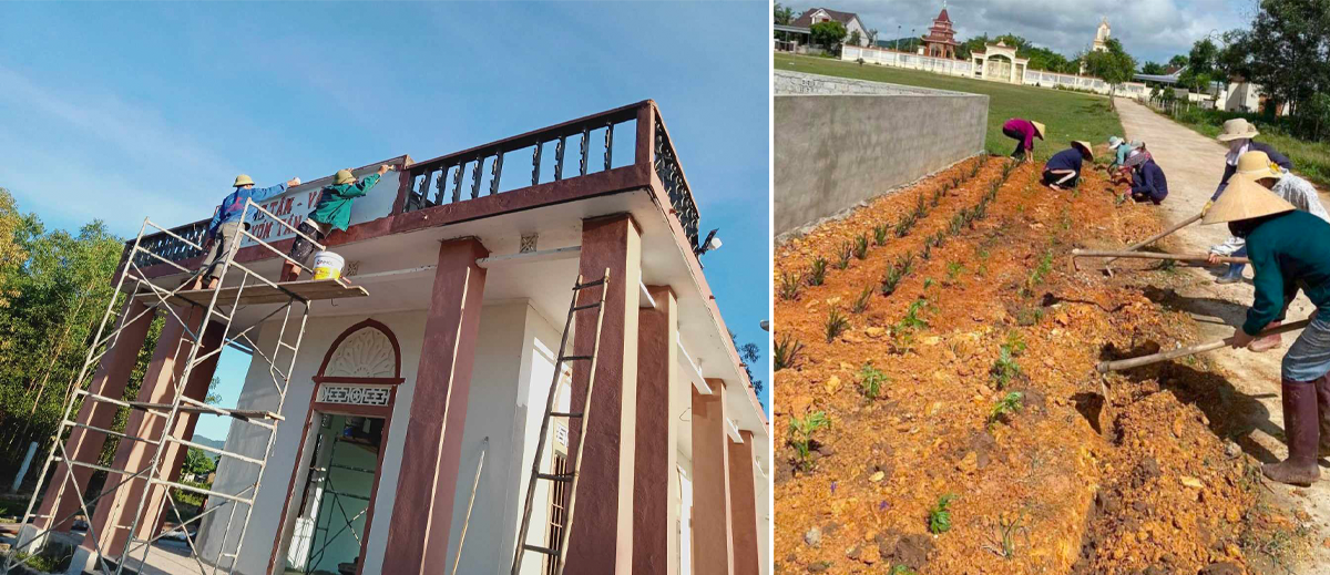 Dưới sự vận động của Phó Chủ tịch UBND xã Nghĩa Lộc, bà con các xóm Vạn Lộc và Tân Xuân ra sức thi đua xây dựng nông thôn mới.