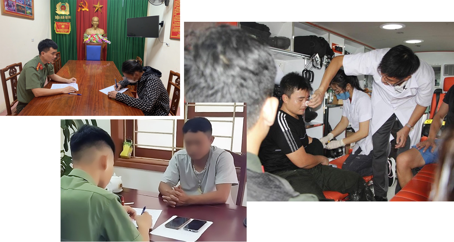 Lực lượng chức năng làm việc với đối tượng đăng thông tin sai sự thật về sự việc xẩy ra ở Đắk Lăk mới đây; Cán bộ công an huyện Đô Lương làm việc với chủ tài khoản facebook L.V.L; Lực lượng chức năng bị các đối tượng quá khich làm bị thương trong khi làm nhiệm vụ bảo vệ ANTT thi công các hạng mục thuộc dự án WHA Industrial Zone 1 tại huyện Nghi Lộc. Ảnh: P.V – C.T.V